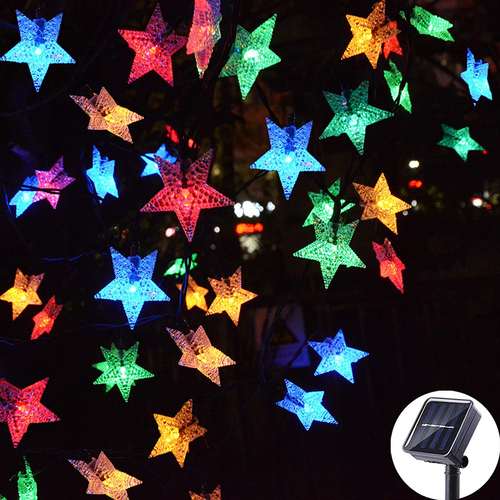 Outdoor Solar Star String Lights 30Ft 50LED Multicolor Star Twinkle