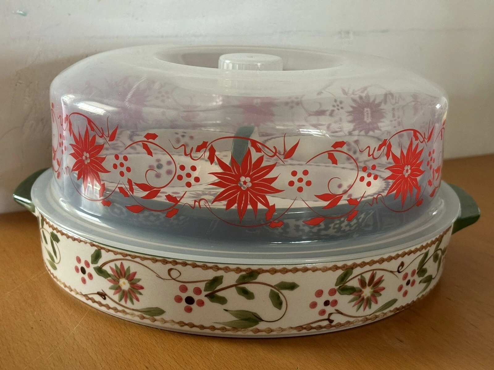 Temptations Lidded Egg Poacher Pie Plate Ceramic Bakeware 9.5” Dia