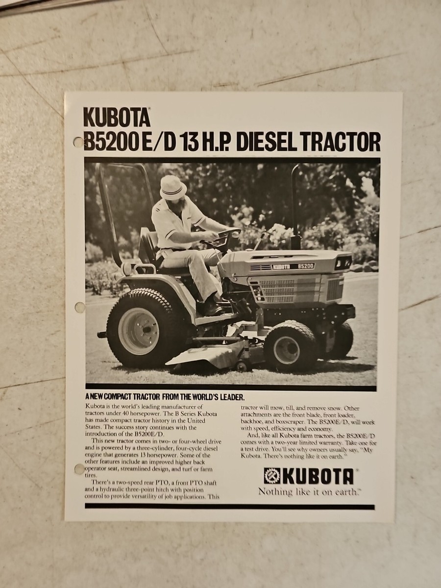 Vintage 1984 Kubota B5200 TRACTOR Spec Sheet Brochure | eBay