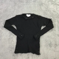 Thom Browne Sweater Womens 38 Waffle Knit Wool Black Casual Sweater 3 Bar