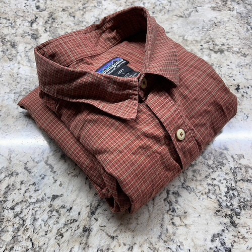 Patagonia Camicia Uomo Grande Rossa Plaid Manica Lunga Bottoni Tasche Frontali Cotone - Foto 7 di 7