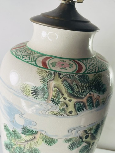 VTG Chinoiserie Porcelain Rose Mandarin Figural Decor Table Lamp Qing Dynasty - Picture 3 of 17