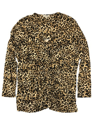 Womens Plus Leopard Print Ruched Front Long Sleeve Shirt T-Shirt Top Blouse - Bild 1 von 2