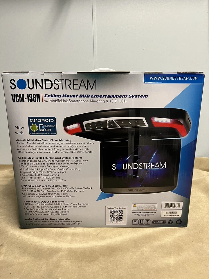 Soundstream VCM-138H 13.8" Overhead Flip Down LCD DVD Player Android Mobile Link - Image 2 of 4