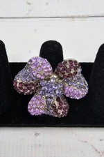 Cocktail Ring Purple Pansy Flower Rhinestone Adjustable Ring Floral Sparkle