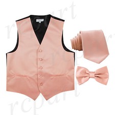 New Men's Solid Tuxedo Vest Waistcoat Necktie  Bowtie Set Party Prom Mauve Pink