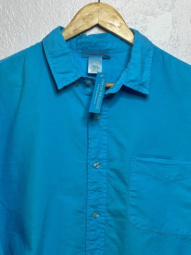 NWT Fresh Produce Men'S XXL Blue 100% Cotton Button-Up Shirt With Chest Pocket - Picture 3 of 18