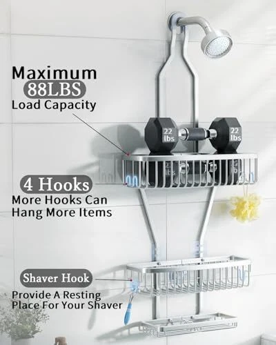 Shower Caddy Hanging Bathroom Organizer: Over Head Long Rack for Tall