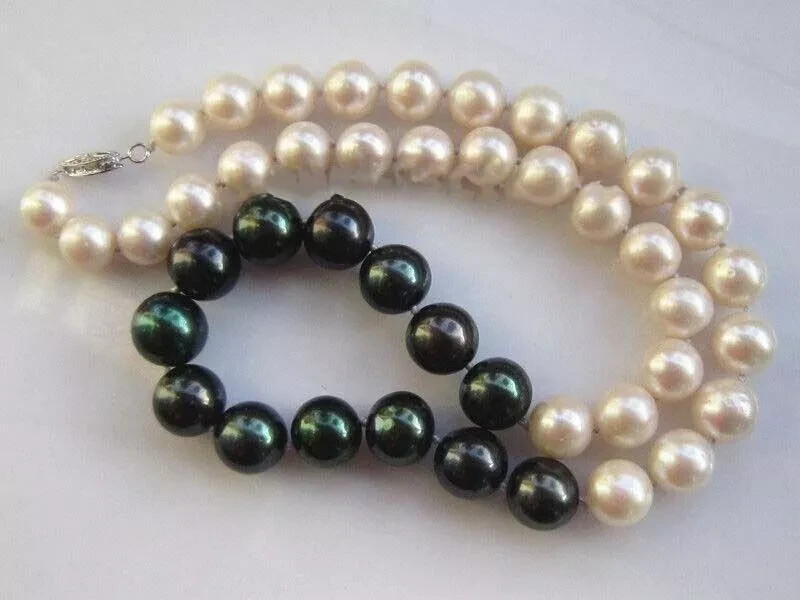 Long Double Strands AAA+ 9-10mm Natural Akoya White Pearl Necklace