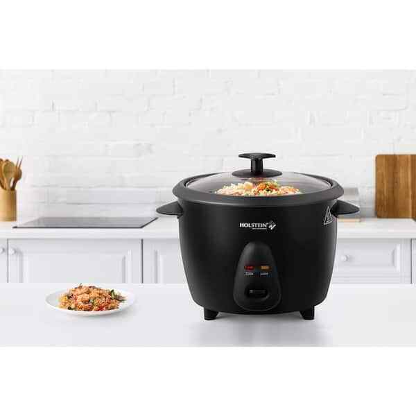 8-Cup Black Rice Cooker with Non-Stick Inner Pot, Glass Lid, Measuring Cup,.
