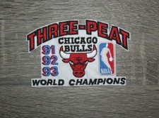 1991-93 'Three-Peat' Chicago Bulls Embroidered Iron On Patch 4.25" x 2.75"