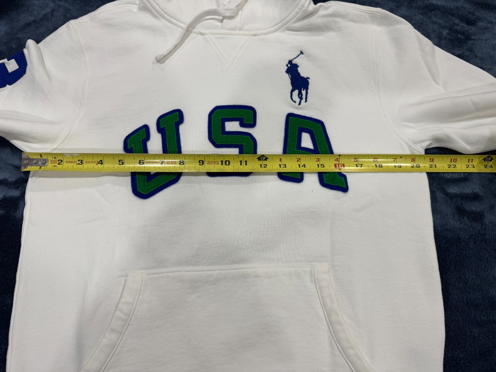 Polo Ralph Lauren Uomo #3 USA Big Pony Bianca Felpa Lunga con Cappuccio M 203012_1