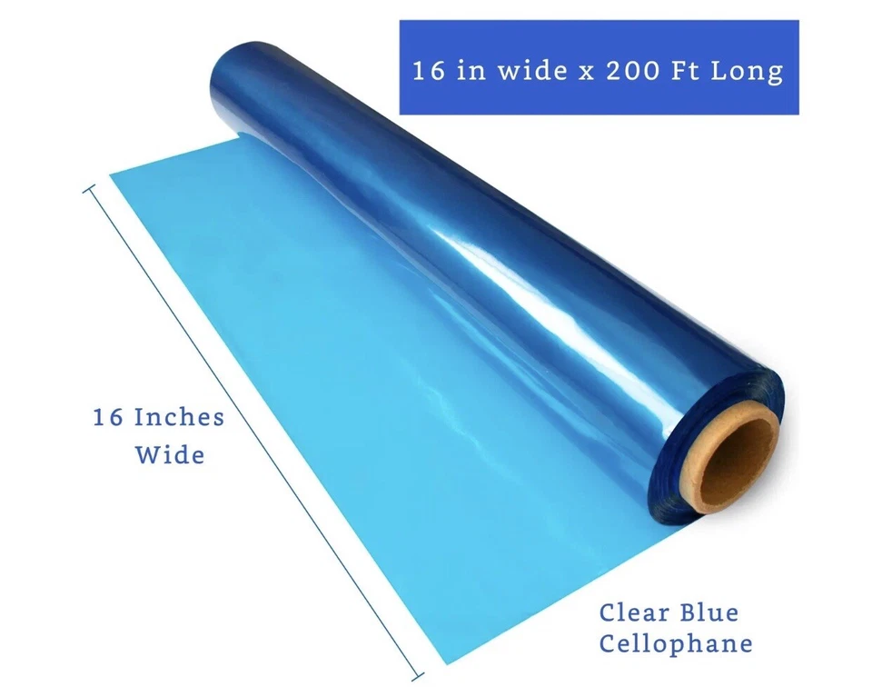 Rollo envolvente de celofán azul de 200 pies (16 pulgadas x 200 pies x 2,5 mil)-celofán de color... Foto 2 de 4