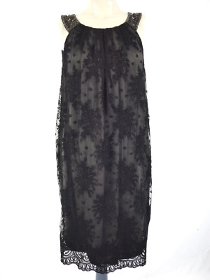 Designer Kleid Twin Set Simona Barbieri schwarz Schleife Sommer Spitze Pailletten Träger L