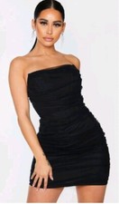 PLT Shape black mesh strapless bodycon dress, UK 10, ruched corset design BNWT