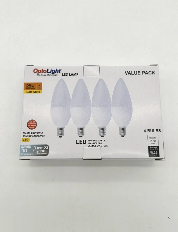 16 Opto Light LED Lamp Non-Dimmable Candle 3W 2700K Soft White Equivalent 25 W - Image 2 of 4