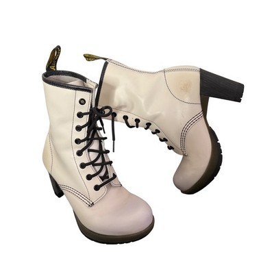 Dr Martens Darcie Heels White Leather Lace Up Boots Size 7 Statement Chunky