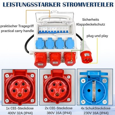 BAUSTROMVERTEILER WANDVERTEILER KOMPLETT 230V 32A Steckdosenverteiler Solarpanel