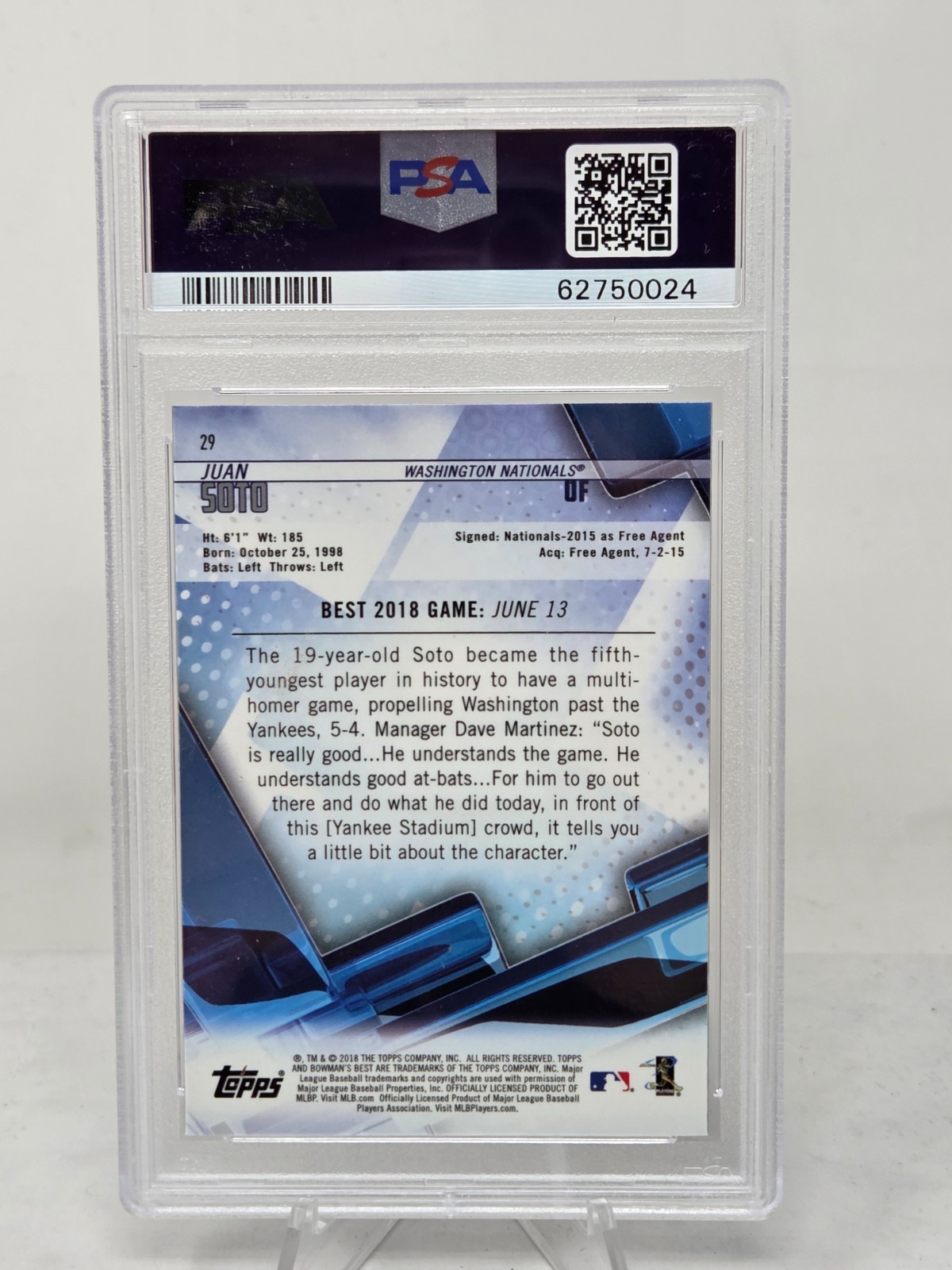 2018 Bowmans Best JUAN SOTO RC CARD PSA 10 GEM MINT view 2