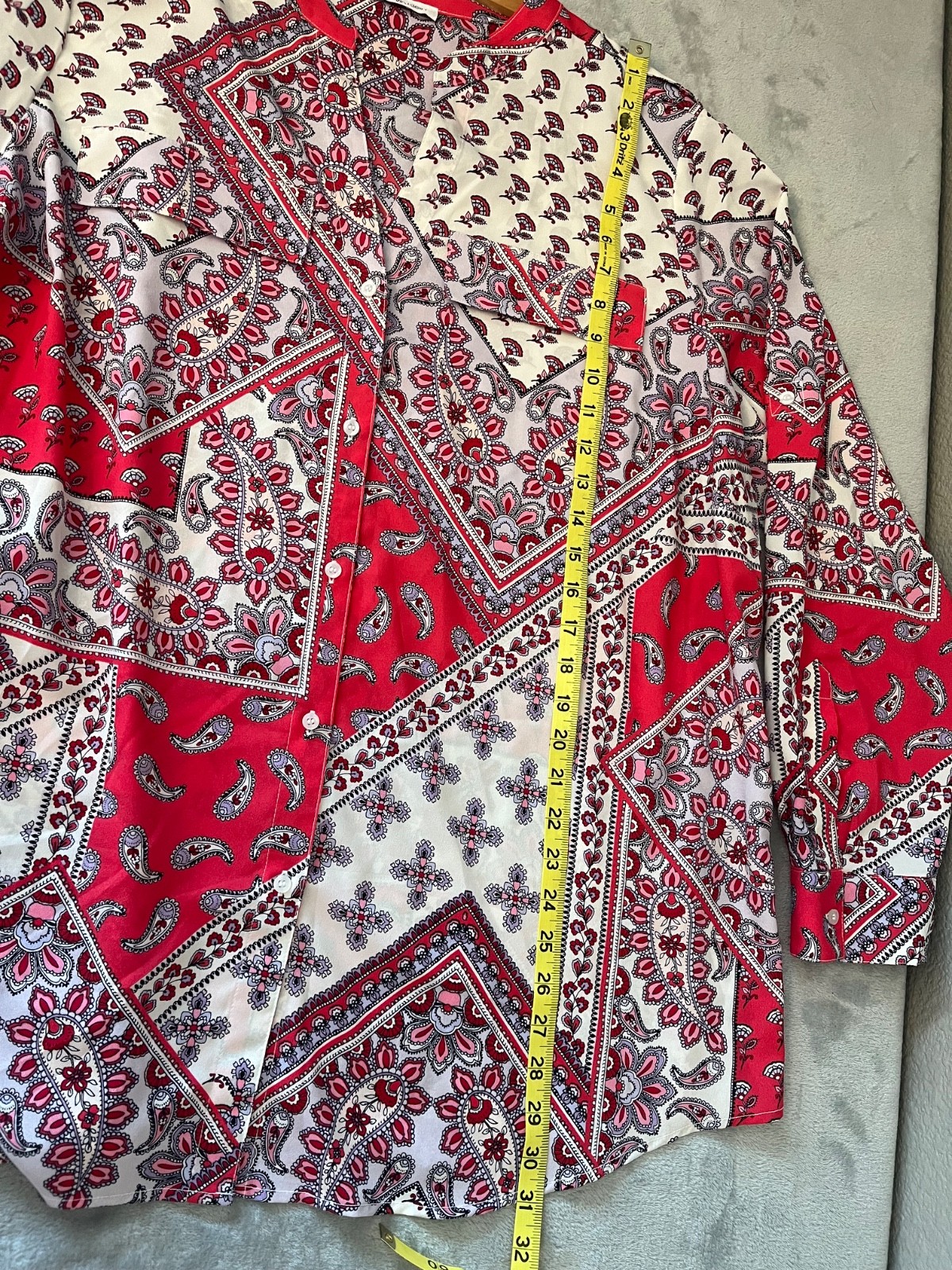 Calvin Klein Roll Sleeve V Neck Button Down Women’s PLUS Size Paisley L/S Blouse thumbnail 5