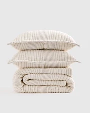 Quince NWOT Full Queen Organic Cotton Channel Matelasse Coverlet 2 Shams Undyed
