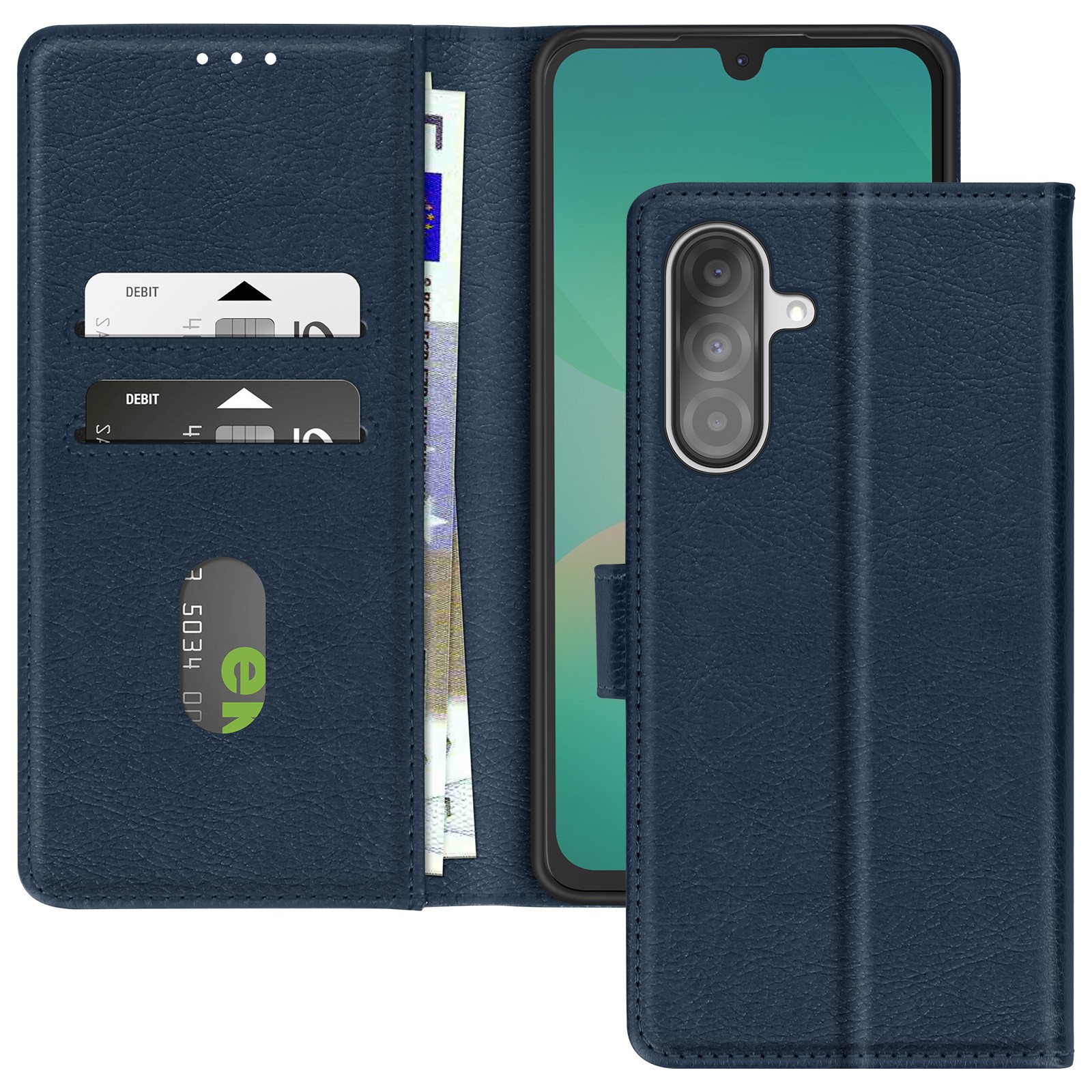 Coque Galaxy A26 Avizar rabat portefeuille bleu nuit et fonction support