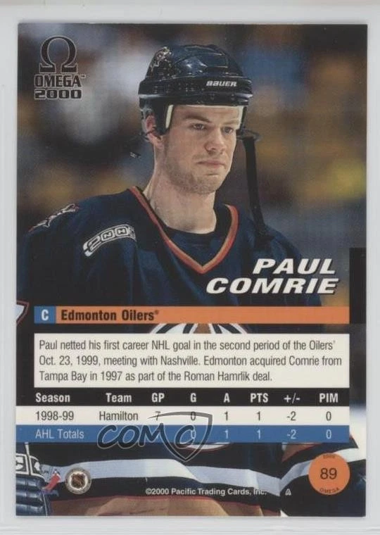 1999-00 Pacific Omega Paul Comrie #89 Rookie RC - Image 2 of 2
