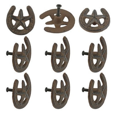 Rustic Horseshoe Star Drawer Knob Pull Cast Iron Cabinet Hardware 2 in Pack of 6