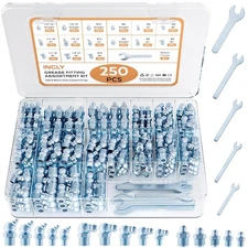 Grease Fittings Assortment Kit 250 Pcs SAE Metric 1/4 1/8 M6 M8 M10 Steel