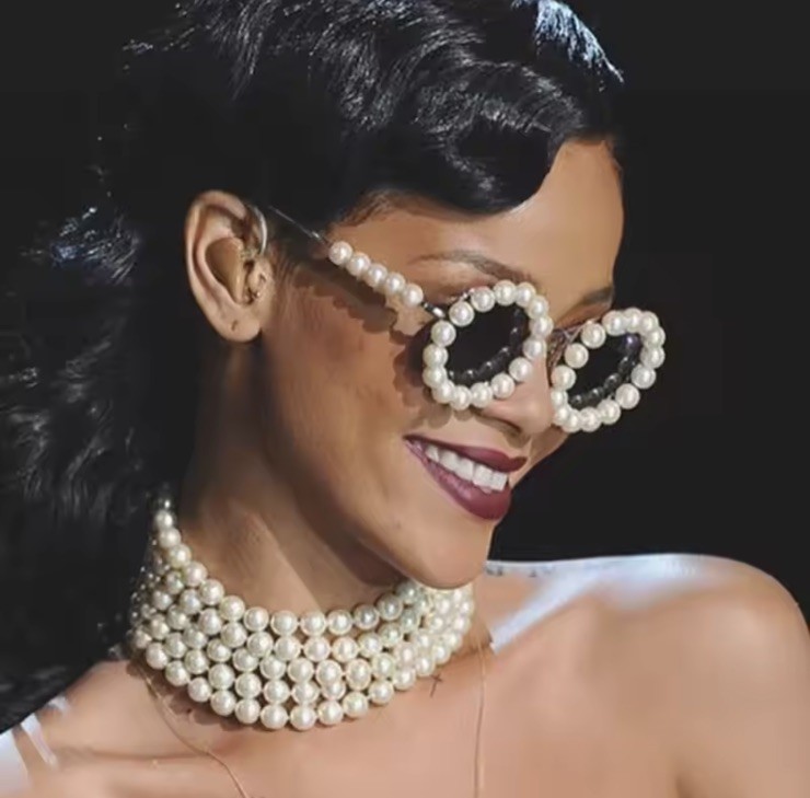 Brand rihanna sunglasses luxury design celebrity fashion women pearls couture