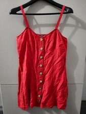 Express Dress Womens M Coral Slip Cami Strap Faux Button Up Linen Blend Beach