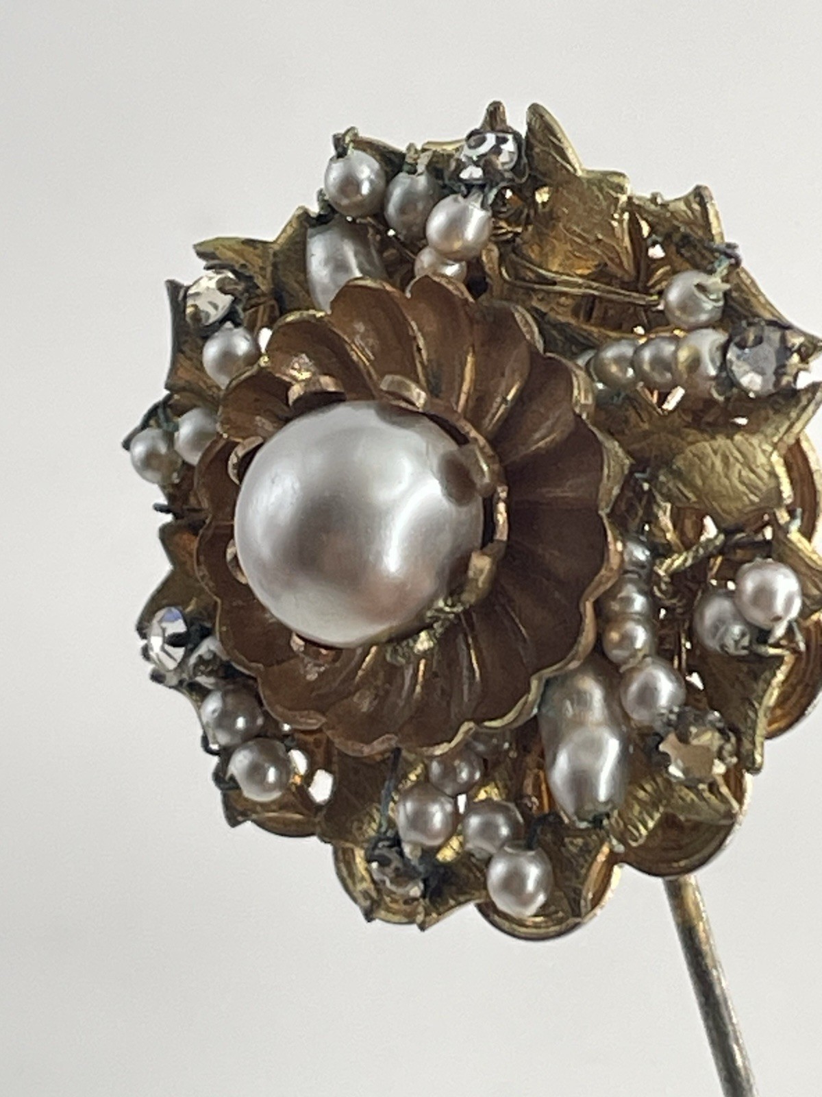 Miriam Haskell Rhinestone & Faux Pearl Stick Pin … - image 12