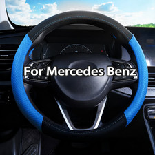 15" Steering Wheel Cover Genuine Leather for Mercedes-Benz Black&Blue New