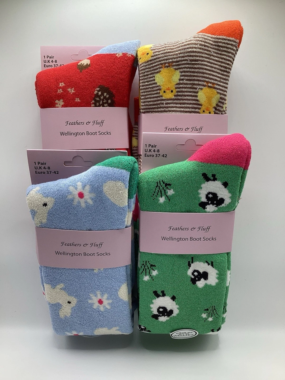 Funky Novelty Welly Boot Socks Bundle Long Women's Patterned Fun Gift 4 pairs
