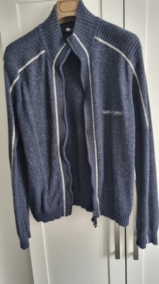 Armani Jeans Herren Strickjacke Blau XL Langarm Stehkragen Reißverschluss