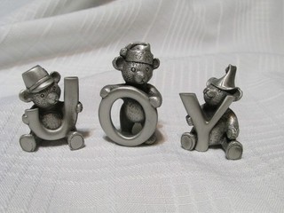 Vintage Fort USA Pewter JOY Bears Set of 3