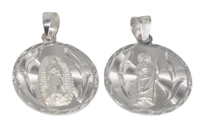 925 Sterling Silver Virgin Mary & San Judas Double-Sided Pave Cut Round Pendant