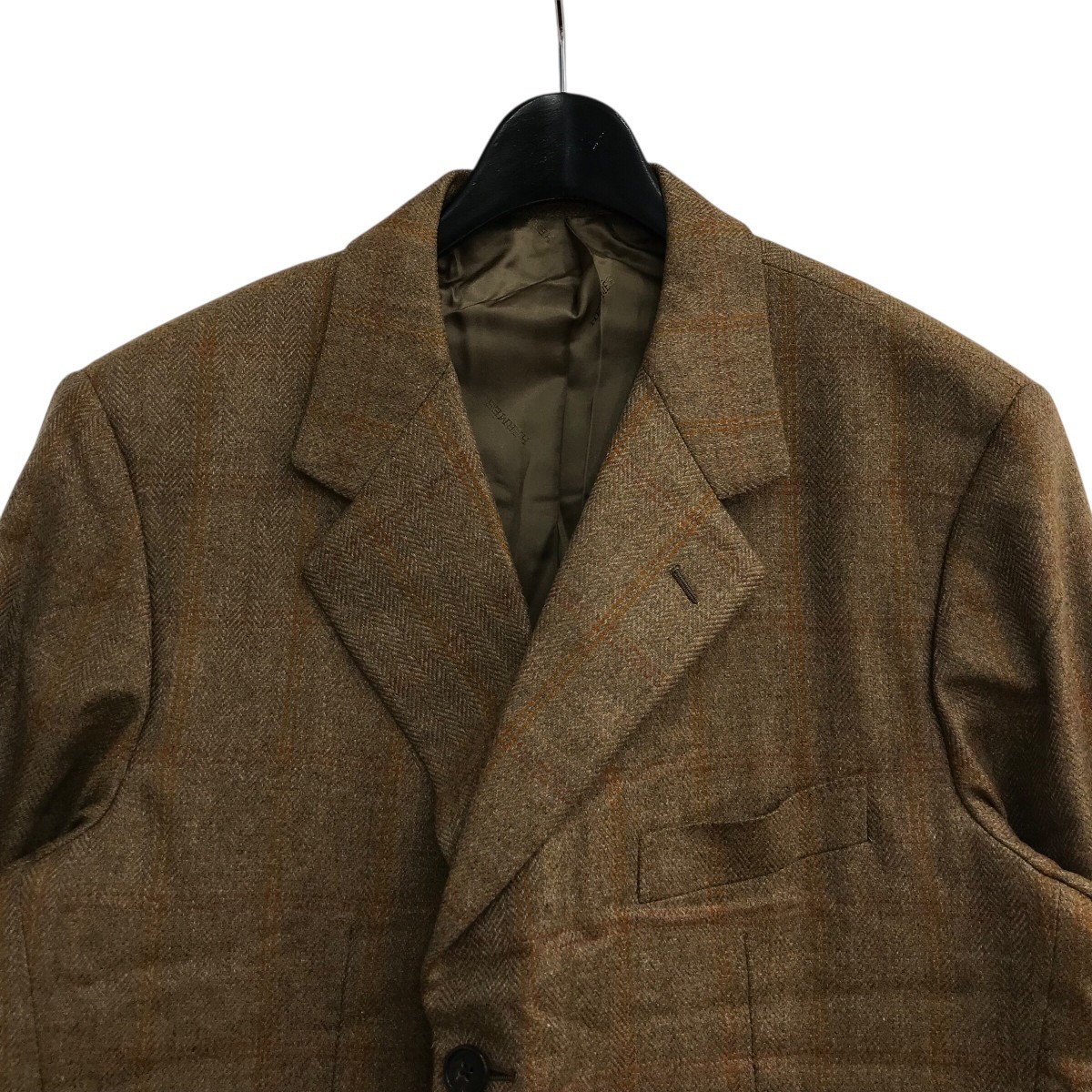 Used HERMES Check Pattern Tailored Jacket Brown S… - image 3