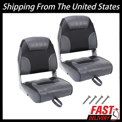 2 PCS Boat Seats Low Back ,Folding Fishing Boat Seat Chair Sponge Padding Gray