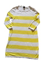 Women’s Medium H&M Yellow and White Stripped Dress Half Sleeve Knee L 100%cotton