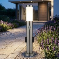 AußEn Steh Lampe Steckdosen Bewegungsmelder Edelstahl Garten Hof Leuchte Silber