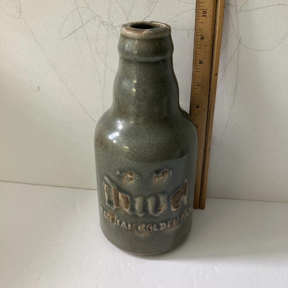 Керамическая состаренная зеленая/серая круглая бутылочная ваза 10 дюймов домашний декор - Изображение 4 из 4