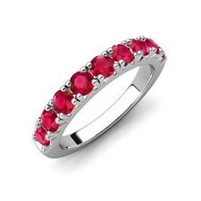 Ruby Round 3.00mm Half Eternity Band Ring With Rhodium Plated