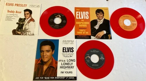 ELVIS PRESLEY Lot of 3 RED VINYL MINT USA 45's &  Picture sleeves  .