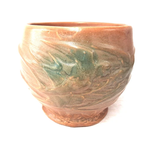 Vintage McCoy Pottery Planter Relief Design Brown Green Matte Glaze