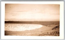 Vtg B&W Snapshot Ocean Shore Dunes Coastline Scene Looking Island Distant Sea