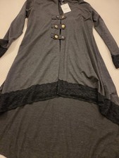 Nextmia Wom 14 Edgy Tunic Top Buttons Lace Lg Hood Corset Tie Back Cinch GrayBlk