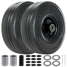 10" Solid Flat-Free Tires with Bearings for Dollies, Hand Trucks, Tractors (2