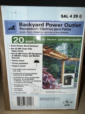 NEW Midwest Electric U010S010GRP Backyard Power Outlet 20A Switch GFCI Green