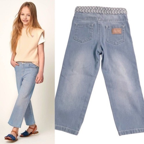 100% Authentic Chloe Kids Light Patel Blue Denim braided jeans 5